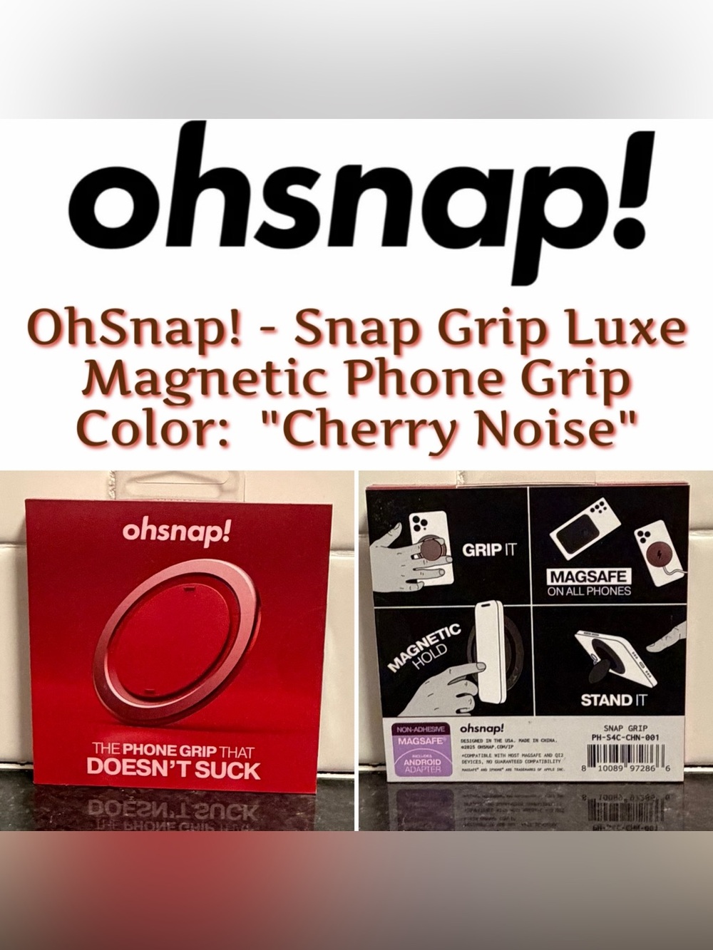 OhSnap! - Snap Grip Luxe Magnetic Phone Grip "Cherry Noise” Red - New/Sealed
